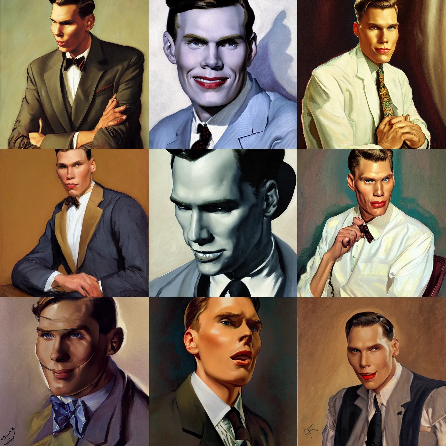 Prompt: Jerma985, unedited andy, full color painting by J.C. Leyendecker
