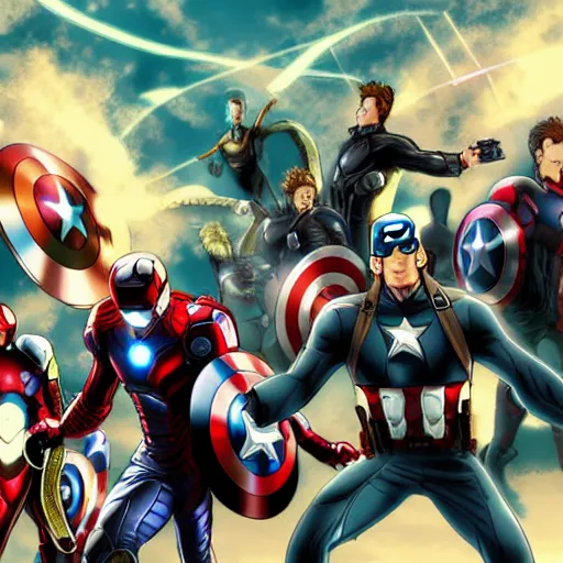 Image similar to The avengers, anime, digital art