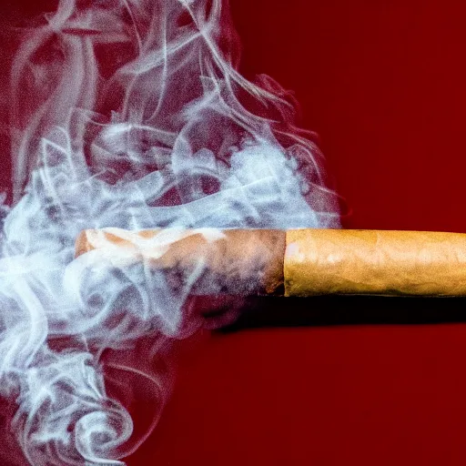 Image similar to cigar with smoke wafting up from it on a red background, logo