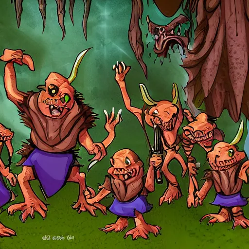 Prompt: goblins having a party, d&d inspired digital artwork