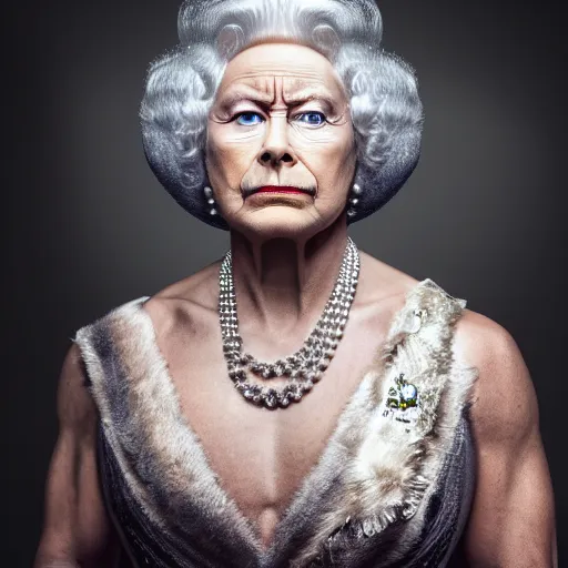 Image similar to dwayne johnson as the queen of england, wearing makeup, dressed like a georgian aristocrat, portrait, studio photography, studio lighting, high detail, 8 k