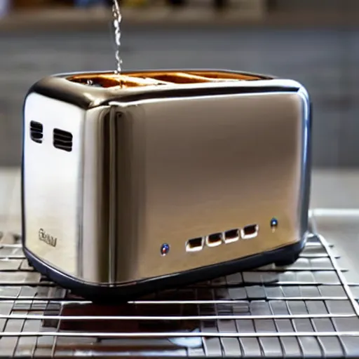 Image similar to a toaster taking a bath