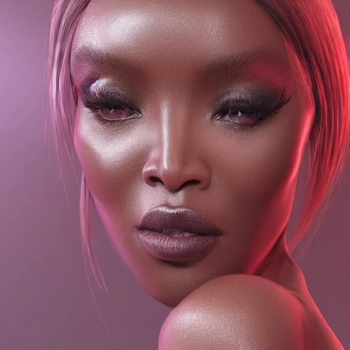 Image similar to Naomi Campbell by Laura Wheeler Waring. details, smooth, sharp focus, illustration, realistic, cinematic, artstation, award winning, rgb , unreal engine, octane render, cinematic light, macro, depth of field, blur, red light and clouds from the back, highly detailed epic cinematic concept art CG render made in Maya, Blender and Photoshop, octane render, excellent composition, dynamic dramatic cinematic lighting, aesthetic, very inspirational, arthouse.