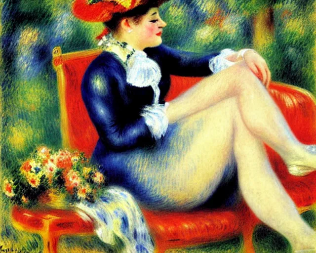 Image similar to vintage, big champagne bottle. cancan girl sitting on the big bottle, french, realistic, cheerful, 1 9 0 2, art by renoir