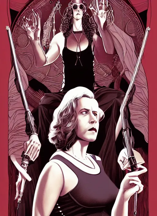 Image similar to big lebowski as a vampire queen, science fiction comic illustration by sana takeda and jenny frison, intricate, stunning inking lines, hyper detailed, 4 k, hd, award winning, photorealistic