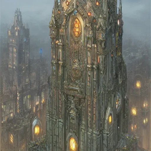 Prompt: Elegant stone wizards tower, wide angle, cinematic, art by Donato Giancola and Bayard Wu, digital art, trending on artstation