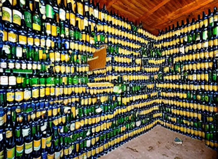 Prompt: house made of bottles