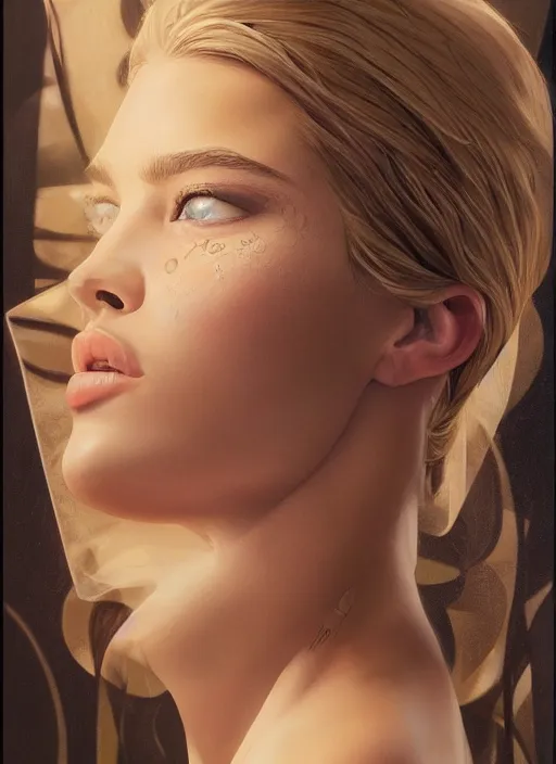 Prompt: symmetry!! hailey clauson, machine parts embedded into face, intricate, elegant, highly detailed, digital painting, artstation, concept art, smooth, sharp focus, illustration, art by artgerm and greg rutkowski and alphonse mucha, 8 k