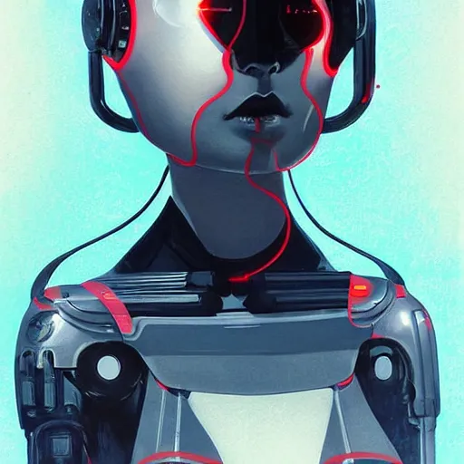 Image similar to A beautiful cyborg woman with big and cute eyes || VERY ANIME, fine-face, red and black robotic parts, realistic shaded perfect face, fine details. Anime. realistic shaded lighting poster by Ilya Kuvshinov katsuhiro otomo ghost-in-the-shell, magali villeneuve, artgerm, Jeremy Lipkin and Michael Garmash, Rob Rey and Kentarõ Miura style, trending on art station