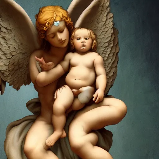 Image similar to guardian angel protecting child by michelangelo, very detailed, deviantart, artstation