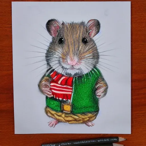 Image similar to hamster wearing a christmas jumper pencil sketch highly detailed, smooth, sharp focus