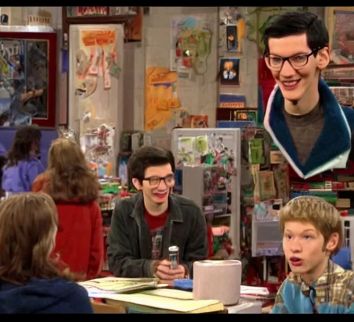 Prompt: a screenshot of neil cicierega introducing himself to the viewers in icarly ( 2 0 0 9 ), low quality