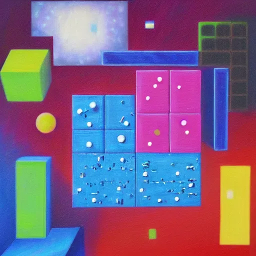 Image similar to tetris effect, universe tetris video game, oil on canvas