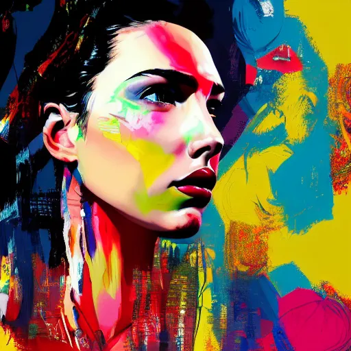 Prompt: colorful sketch, ultra detailed, fashion, magic, beautiful woman, appearance of gal gadot kiss scarlett johansson, surreal decorations, in style of jean - michel basquiat, trending on artstation