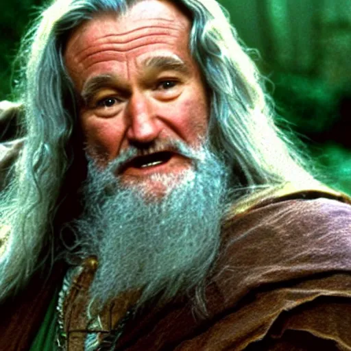 Image similar to Robin Williams playing Gandalf in Lord-of-the-Rings, screenshot