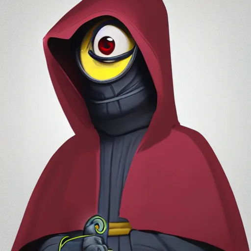 Image similar to a minion as a sith lord, digital art