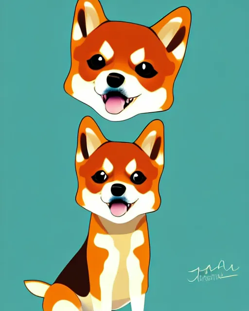 Image similar to vector illustration of a chibi shiba inu dog, digital painting, by artgem