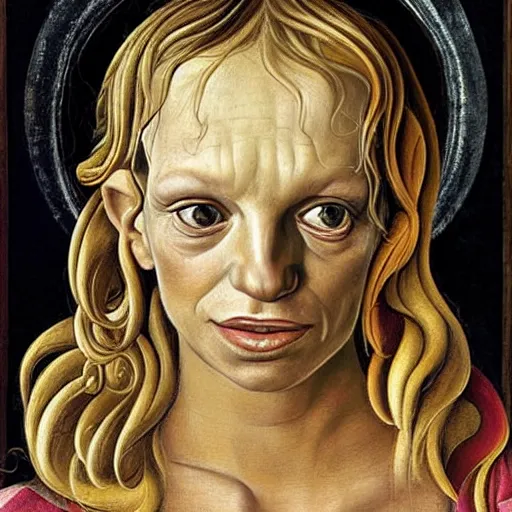 Prompt: brittney spears as gollum, elegant portrait by sandro botticelli, detailed, symmetrical, intricate