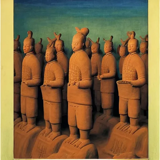 Prompt: A performance art. A rip in spacetime. Did this device in her hand open a portal to another dimension or reality?! terracotta warriors by Jean Delville, by William Gropper rigorous, ornate