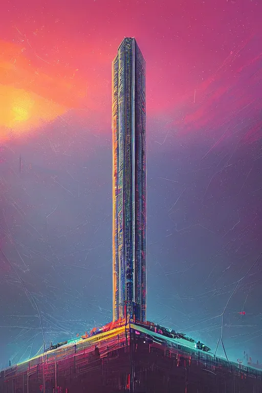 Prompt: epic gigantic megastructure tower by Alena Aenami