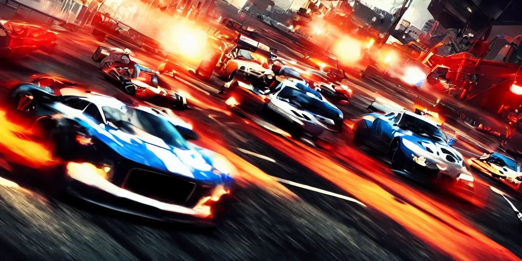 Image similar to a commercial art for a racing movie with lot of motion blur, cinematic, dramatic, artstation, epic