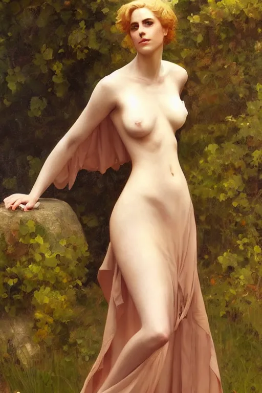 Prompt: a beautiful annie leonhart wearing a dress emerging from the water, oil on canvas, sensuality, artstation, by j. c. leyendecker and edmund blair leighton and charlie bowater