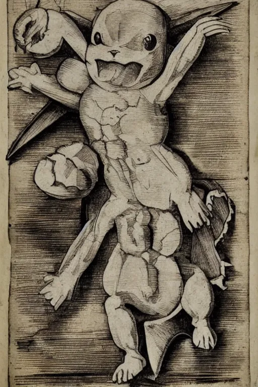 Prompt: 1 6 th century anatomical poster of pikachu, highly detailed, intricate, elegant, ultra realistic, ink,