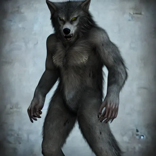Prompt: Daz3d render of a wolfman, 3d render, octane lighting, fantasy book cover, horror book cover