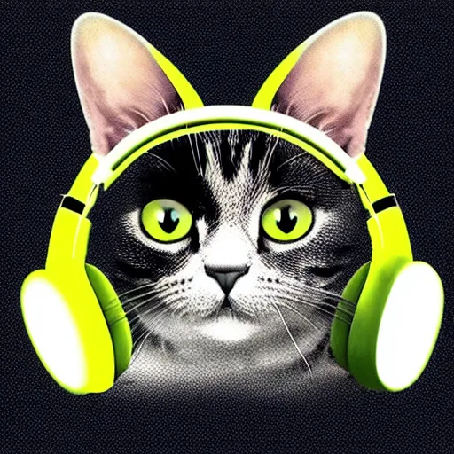 Prompt: cute cat wearing headphones simple digital art