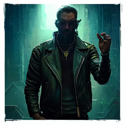 Image similar to greg manchess portrait painting of cthulhu in leather jacket as cyberpunk 2 0 7 7 character, medium shot, asymmetrical, profile picture, organic painting, sunny day, matte painting, bold shapes, hard edges, street art, trending on artstation, by huang guangjian and gil elvgren and sachin teng