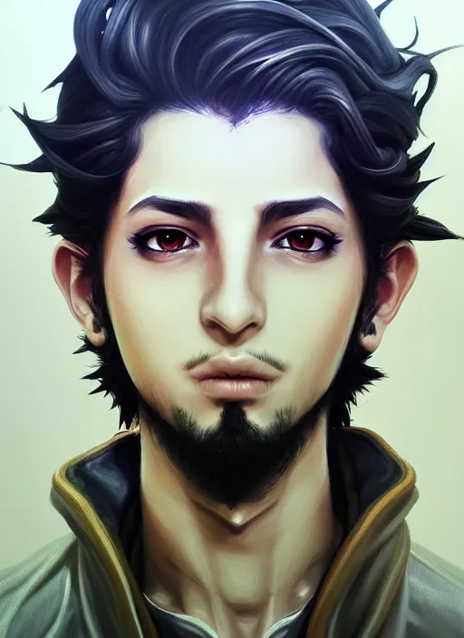 Image similar to a portrait of emad on ama an ultrafine detailed painting, detailed painting, detailed eyes!!, final fantasy octopath traveler lovecraft ghibly