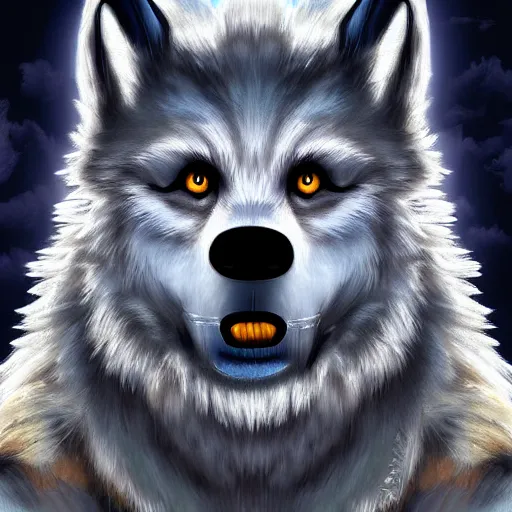 Image similar to a ((fluffy)) werewolf, digital art