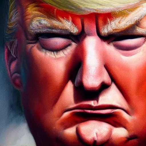 Prompt: a perfect, realistic professional oil painting in classicism style, of Donald Trump crying inside an american prison, close-up, by a really great American senior artist on ArtStation, a high-quality Hollywood-style concept, scary, dark