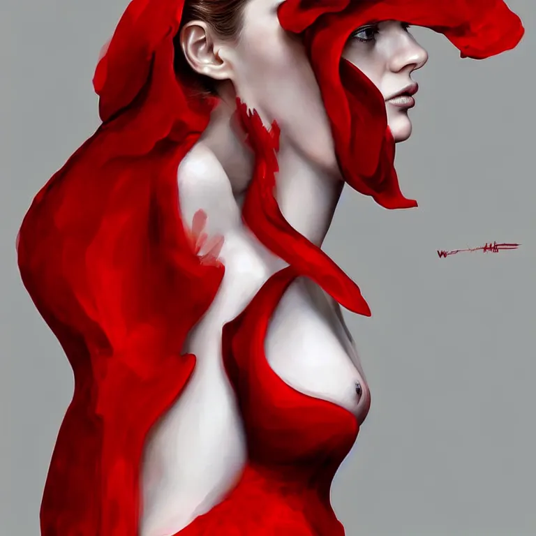 Prompt: epic professional digital art portrait of gorgeous thin white woman with perfect face in armoured red dress, detailed, by wayne haag, reyna rochin, iris van herpen, artstation, cgsociety, epic, stunning, gorgeous, much wow.