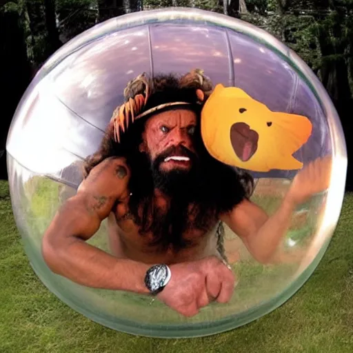 Prompt: randy savage trapped in a giant hamster ball