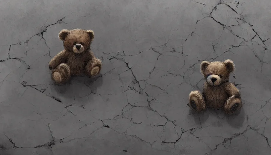 Prompt: teddy bear on a dusty floor covered by cobwebs, dark background, hyperdetailed, artstation, cgsociety, 8 k