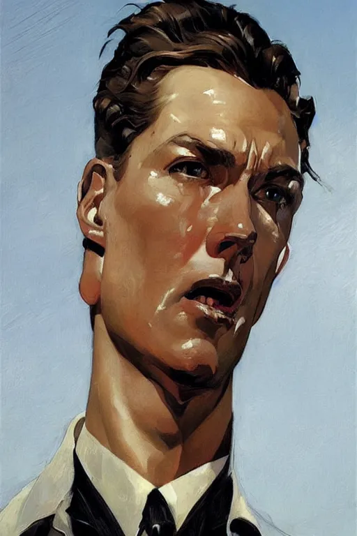 Prompt: homelander, painting by jc leyendecker!! phil hale!, angular, brush strokes, painterly, vintage, crisp