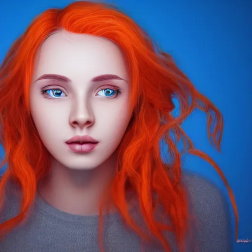 Image similar to Pretty face orange hair, light blue background, 8k, award-winning photorealistic