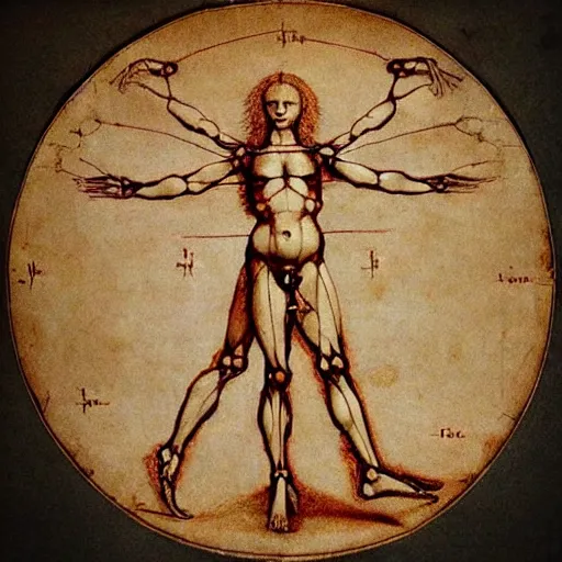 Image similar to anatomically correct vitruvian woman by leonardo da vinci