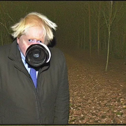 Prompt: Boris Johnson at night on a trailcam