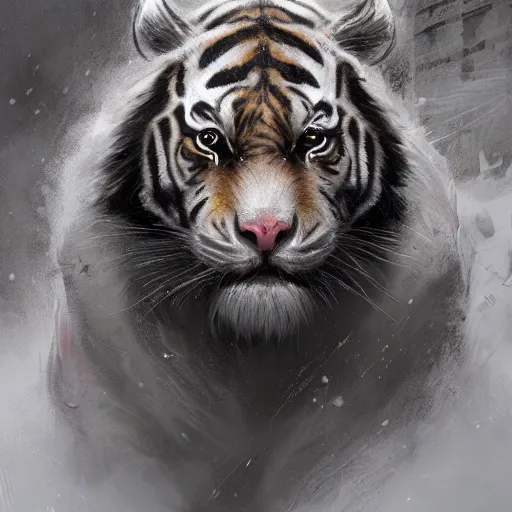 Image similar to a beautfiul award winning aesthetic commission of an antrho albino tiger wearing a black padded hooded puffer jacket,digital art,art by greg rutkowski,character design by charles bowater,ross tran,photorealistic,detailed face,hyperdetailed,western comic,2021,artstation,deviantart