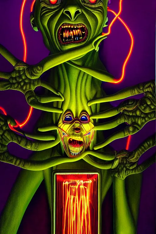 Prompt: a hyperrealistic painting of an electricity creature specter in the mansions lobby, cinematic horror by chris cunningham, lisa frank, richard corben, highly detailed, vivid color,