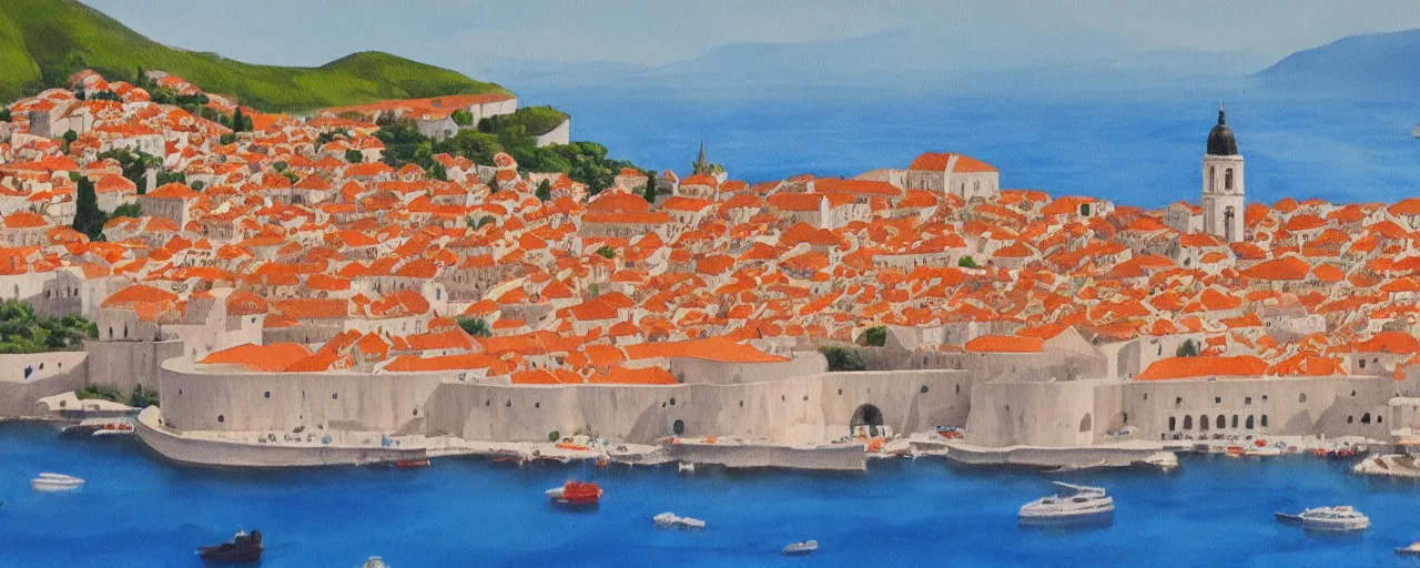 Image similar to a painting of dubrovnik in the style of svjetlan junakovic