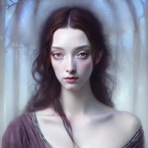 Image similar to beautiful striking Pre-Raphaelite Emma Dumont by Artgerm and Greg Rutkowski, pale, intricate, elegant, highly detailed, digital painting