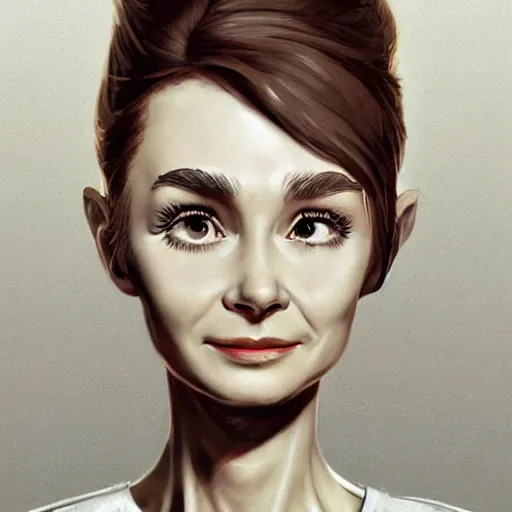 Prompt: a highly detailed epic cinematic concept art CG render digital painting artwork costume design: Audrey Hepburn as a mad scientist in a brown lab coat, with unkempt hair and crazy eyes. By Greg Rutkowski, Ilya Kuvshinov, WLOP, Stanley Artgerm Lau, Ruan Jia and Fenghua Zhong, trending on ArtStation, made in Maya, Blender and Photoshop, octane render, excellent composition, cinematic atmosphere, dynamic dramatic cinematic lighting, aesthetic, very inspirational, arthouse