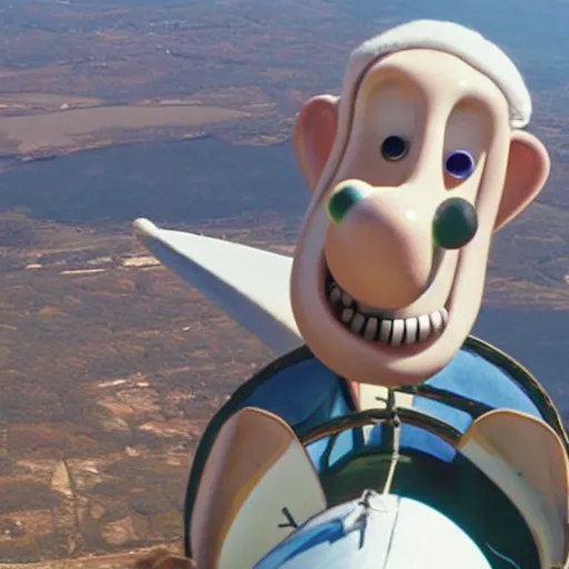 Image similar to Wallace and Gromit flying a plane