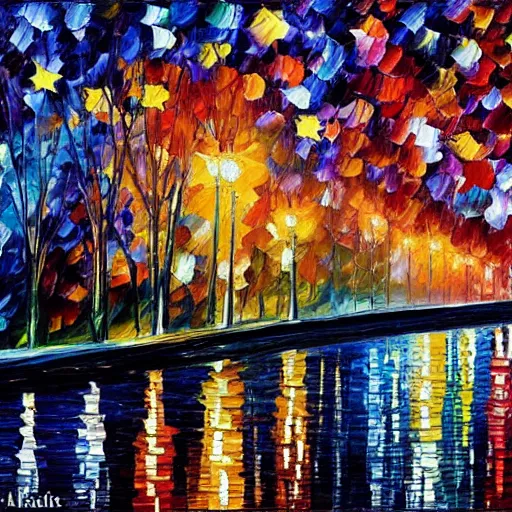 Image similar to starry night painting in the style of leonid afremov