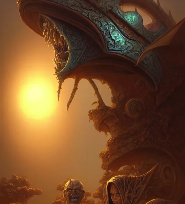 Prompt: subsurface scattering, closeup on a caravan that rests at an oasis, the art of athas and dark sun, brom's dark sun art on a 7 0's style fantasy novel cover, digital painting by brom, amazingly detailed d & d art, concept art, intricate details, beautiful, volumetric lighting, ultrarealistic, cgsociety, artstation