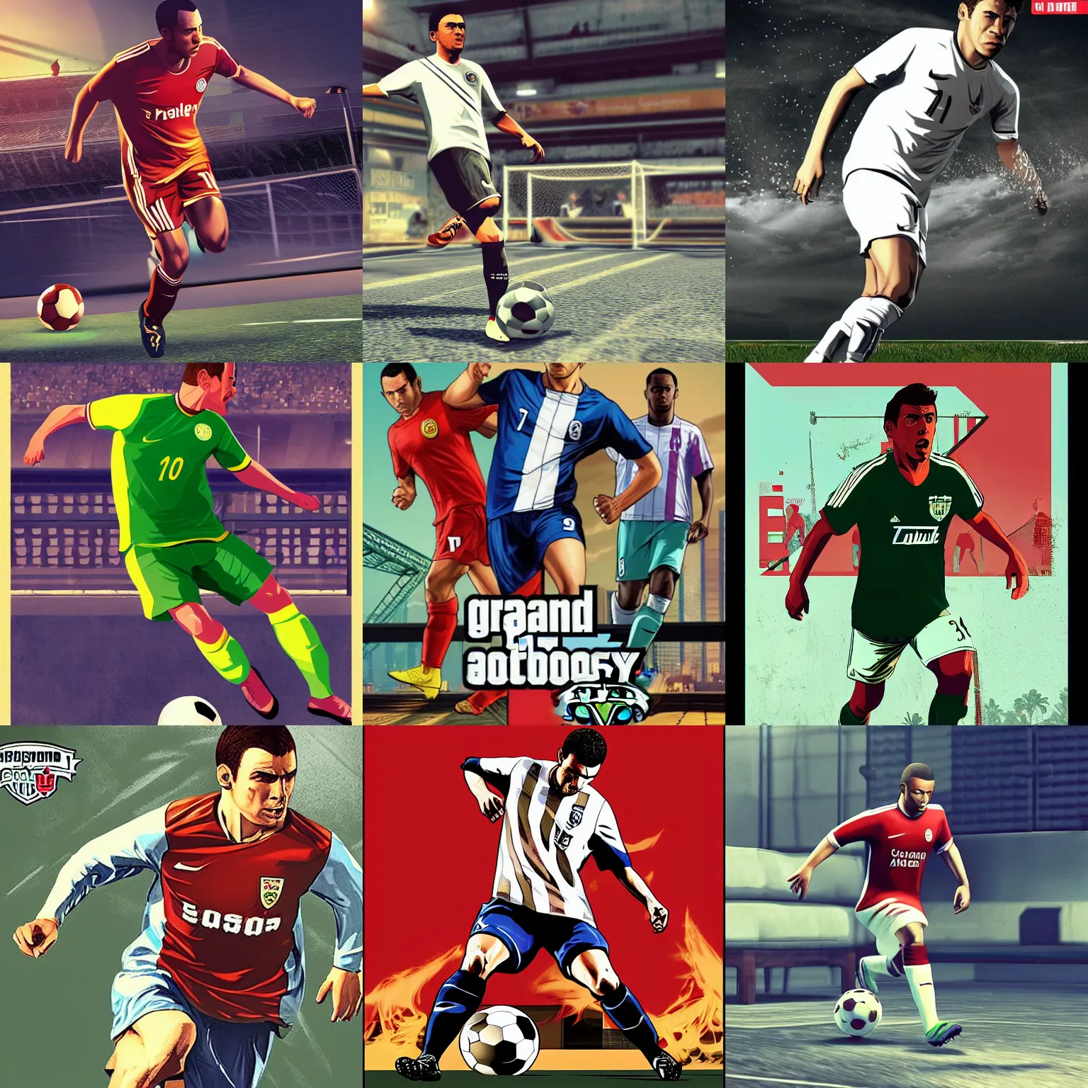 Prompt: Soccer player, highly detailed, fast action, GTA V poster