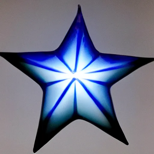 Image similar to dark blue glowing ceramic star shape, photograph